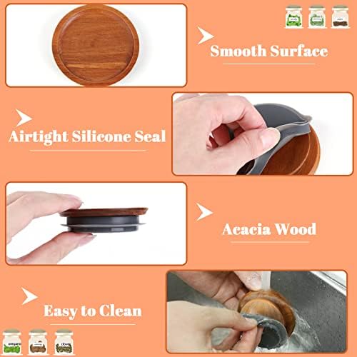 12-Piece Acacia Wooden Mason Jar Lid Set with Silicone Airtight Seals