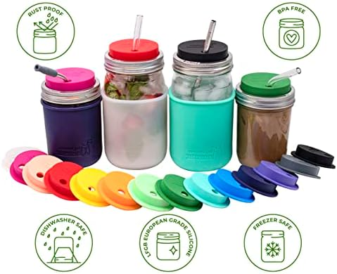 Berry Pink Wide Mouth Silicone Straw Fermentation Lid w Stainless Steel Bands