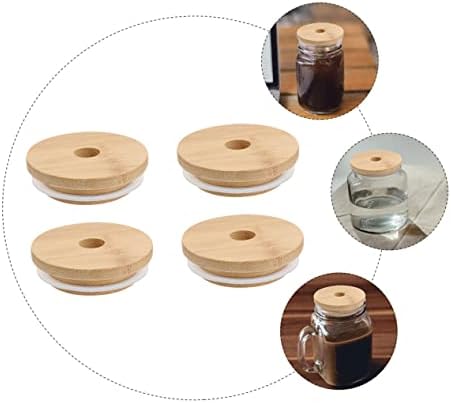 Cabilock 4PCS Mason Jar Lids with Wooden Covers 70mm