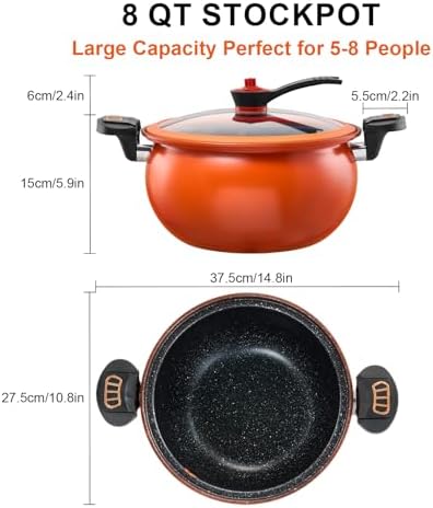 8 Qt Orange Stock Pot with Lid