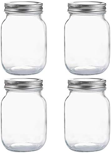 YINGERHUAN 16 oz Clear Glass Jars with Silver Lids 4-Pack