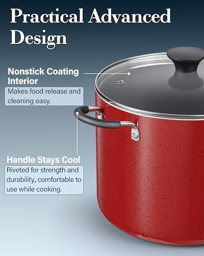 Cook N Home 105 Qt Nonstick Stockpot with Marble Red Glass Lid