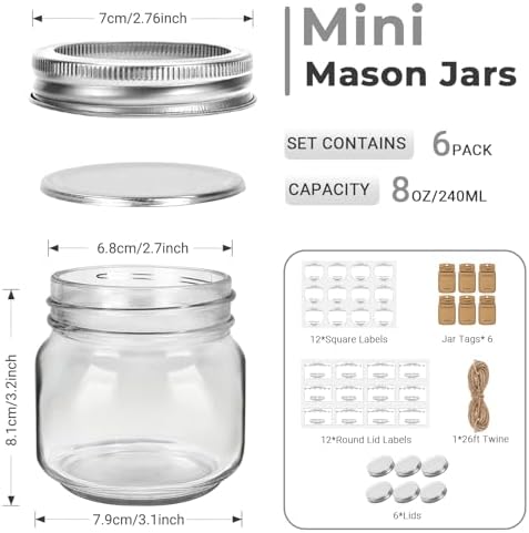 Mini Mason Jars with Labels 6-Pack