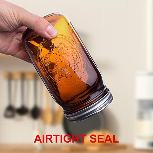 Elegant Amber Glass Mason Jars 32 oz