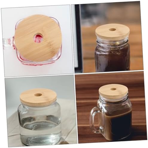 VOSAREA 8pcs Wooden Mason Jar Lids with Straw Hole