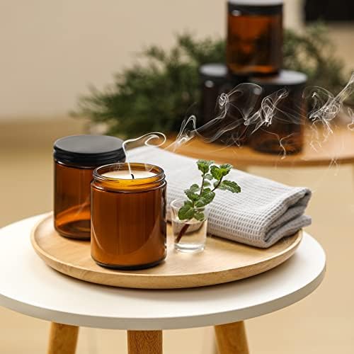 AOME 24 Pack 8oz Amber Glass Jars with Black Lids
