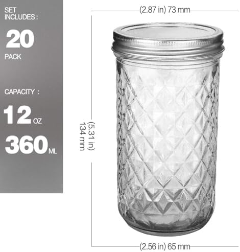 VERONES Mason Jars 20 PACK - Perfect for Jam Honey and More