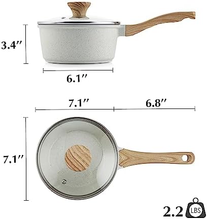 SENSARTE Kenshar-Premium Ceramis Nonstick Saucepan with Lid 20 Quarts PFOAPFAS Free