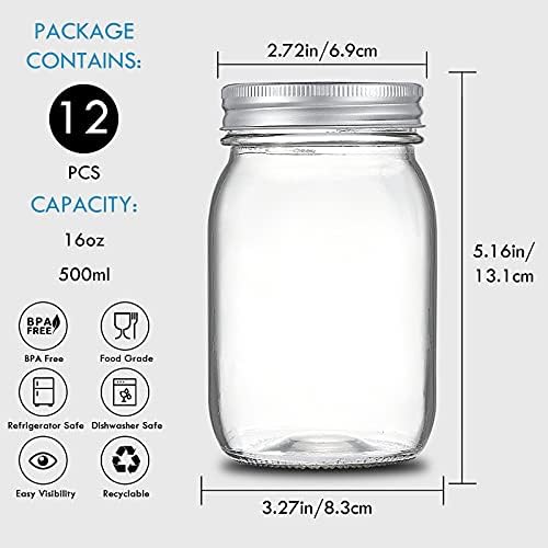 YEBODA 16 oz Wide Mouth Mason Jars