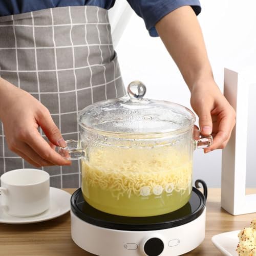 Hemoton - Ergonomic 45oz50oz Glass Pots for Stove Cooking