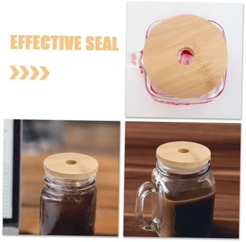 VOSAREA 8pcs Wooden Mason Jar Lids with Straw Hole
