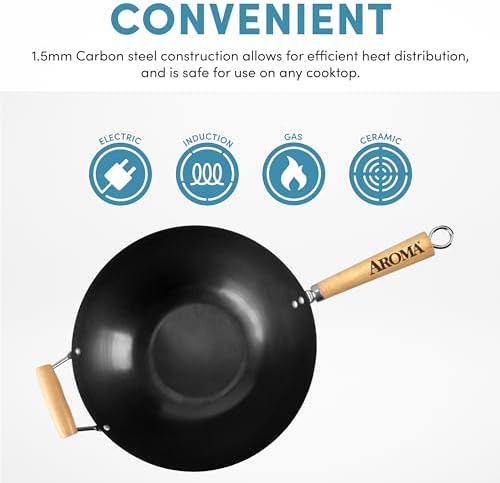 Aroma Housewares 14 In Wok Non-Stick Heavy Duty Black