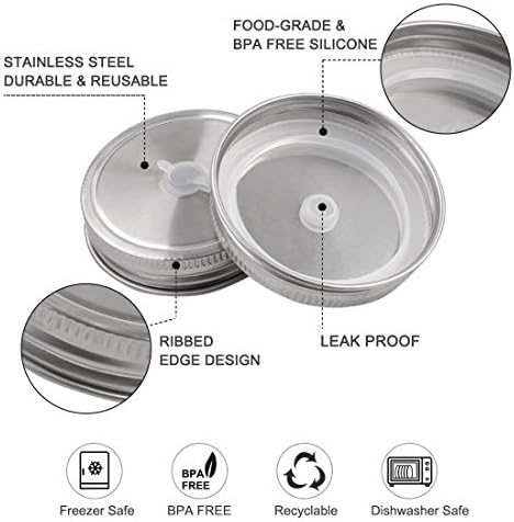 2-Pack Stainless Steel Wide Mouth Mason Jars Lids with Straw Hole