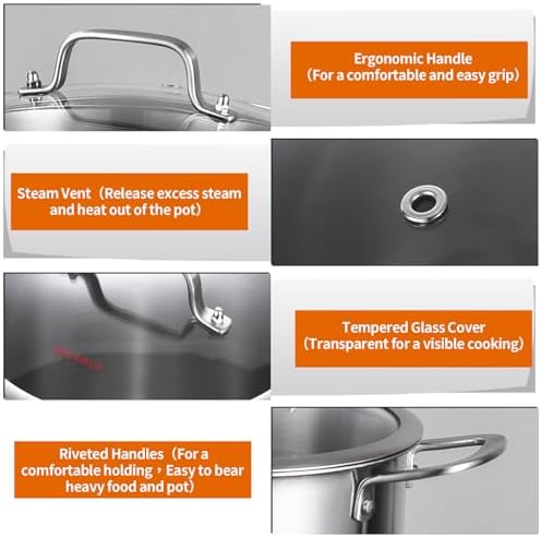 DEALERLO Tri-Ply Stainless Steel Stock Pot for Cooking