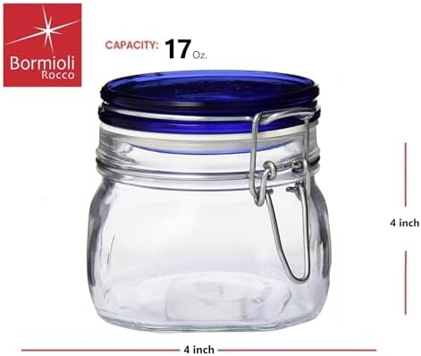 Bormioli Rocco Fido Square Jar with Blue Lid 175 oz