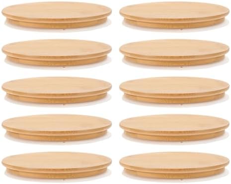 Amosfun 10pack Bamboo Mason Jar Lids with Silicone Sealing Rings
