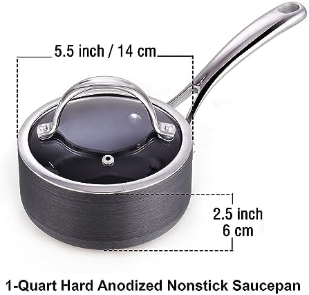 Premium 1-Quart Anodized Saucepan with Glass Lid