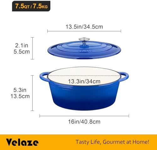 Velaze Cast Iron Dutch Oven - Durable Mixing Pot for Baking Cooking