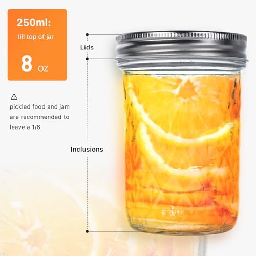8 oz Mason Jars6-Pack Perfect for Pickling Canning
