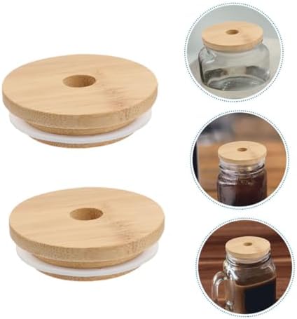 Cabilock 6pcs Beige Wooden Mason Jar Lids Set