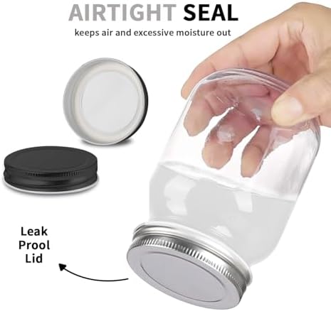 Novelinks 16 OZ Clear Plastic Mason Jars with Airtight Lids - 6 Pack Black