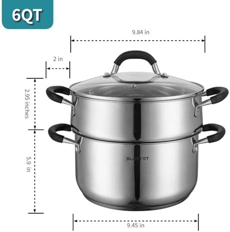 6 Quart Stainless Steel Stock Pot with Steamer and Glass Lid 1