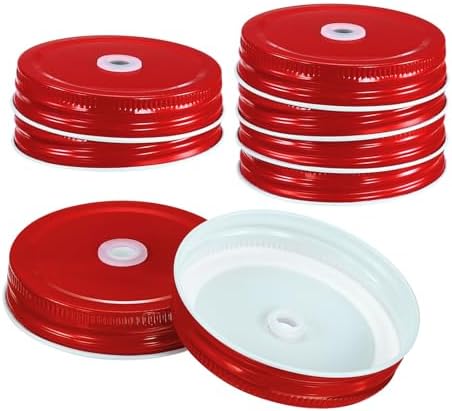Uxcell 8Pcs Mason Jar Lids with Straw Hole Red