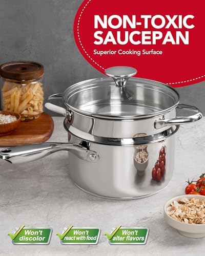 MICHELANGELO 15 Quart Stainless Steel Saucepan with Lid Unique Design