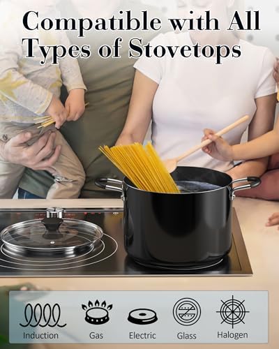 Compact Nonstick Stockpot with Glass Lid Black