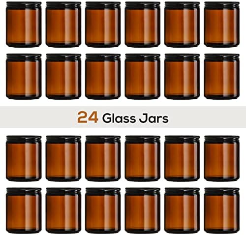 AOME 24 Pack 8oz Amber Glass Jars with Black Lids