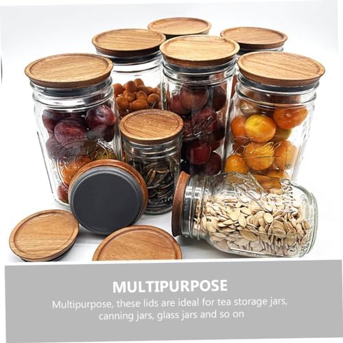 MAGICLULU 2pcs Mason Jar Wooden Lids with Silicone Seals