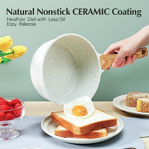 SENSARTE Kenshar-Premium Ceramis Nonstick Saucepan with Lid 20 Quarts PFOAPFAS Free
