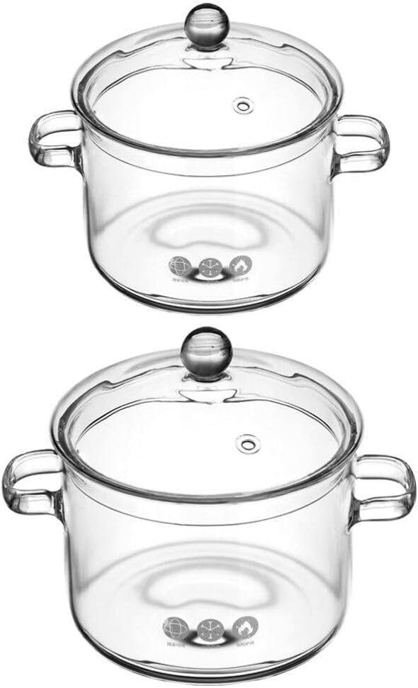 Hemoton - Ergonomic 45oz50oz Glass Pots for Stove Cooking