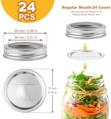 Perfect Canning Lids Set with Rings for Mason Jars 24 Pcs