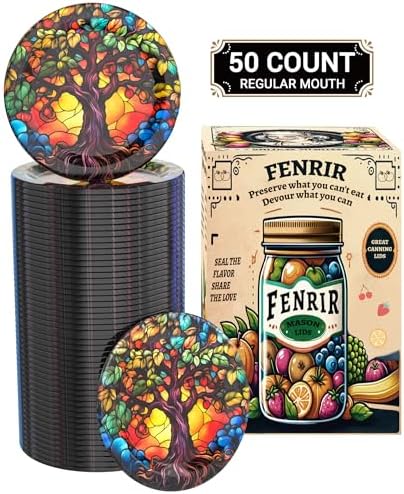 FENRIR 50Pcs Canning Lids with Colorful Drawings