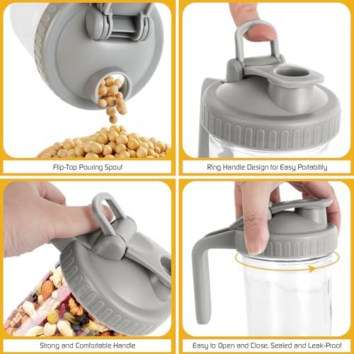 BPA-Free Mason Jar Lid with Silicone Seal - Easy Pour 6-Pack