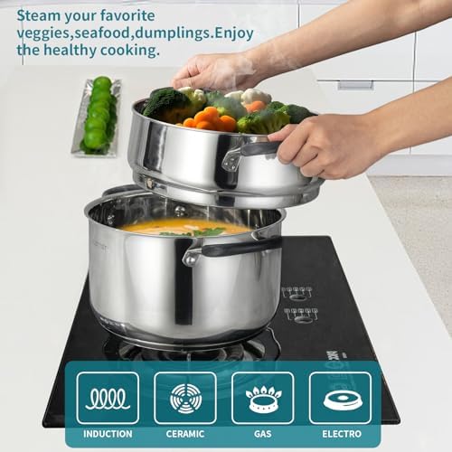 6 Quart Stainless Steel Stock Pot with Steamer and Glass Lid 1