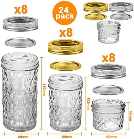 Mason Jars Set - 24 pack with Regular Lids