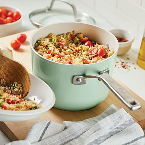 3 Quart KitchenAid Hard Anodized Ceramic Nonstick Sauce Pan With Lid Pistachio