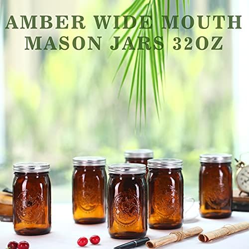 Elegant Amber Glass Mason Jars 32 oz