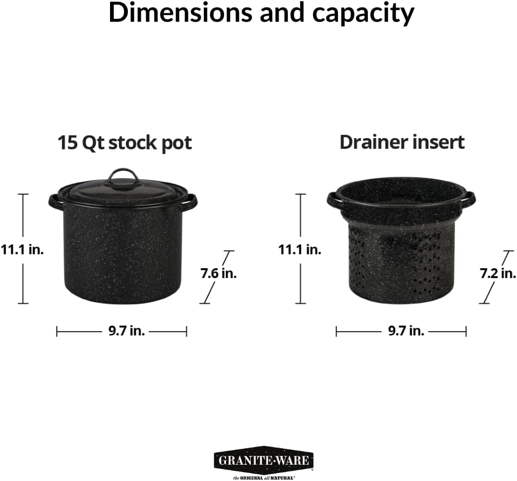Granite Ware 75 Qt 3-Piece Pasta Pot Set with Lid and Strainer