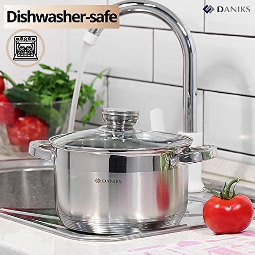 Daniks Standard Stainless Steel Stock Pot with Glass Lid 4 Quart
