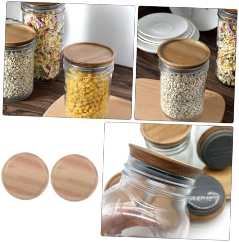 VOSAREA 2PCS Mason Jar Wooden Lids with Silicone Seal