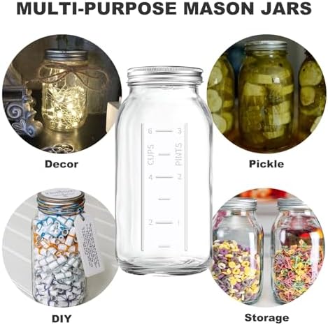 FyndraX 64 OZ Wide Mouth Mason Jars with Lids Pack of 3