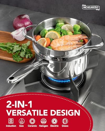 MICHELANGELO 15 Quart Stainless Steel Saucepan with Lid Unique Design