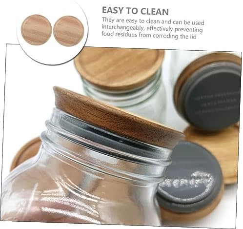 VOSAREA 2PCS Mason Jar Wooden Lids with Silicone Seal