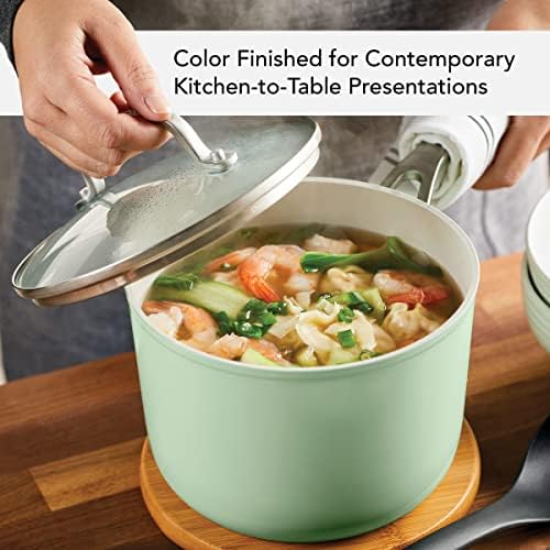 3 Quart KitchenAid Hard Anodized Ceramic Nonstick Sauce Pan With Lid Pistachio