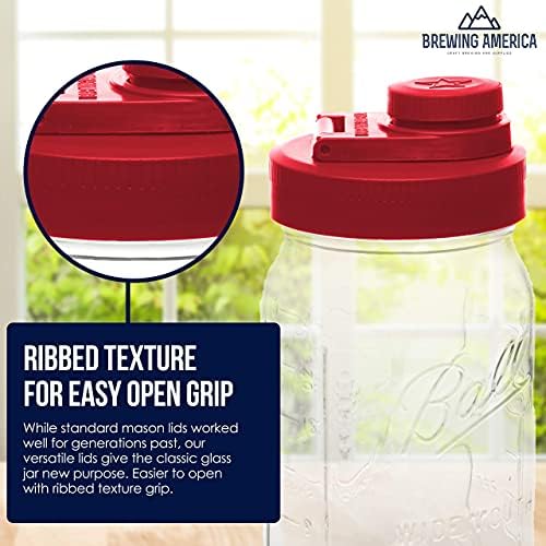 Brewing America Plastic Mason Jar Lids 4 Pack - Red