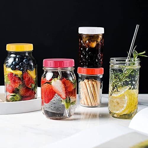 Plastic Mason Jar Lids 8PCS with Leak-Proof Silicone Ring Pink