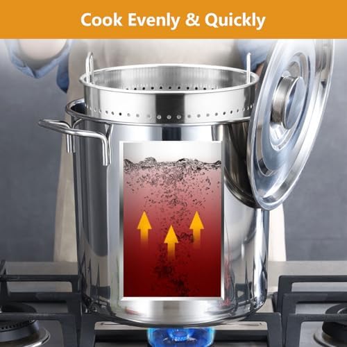 Sturdy Stainless Steel Boil Pot with Basket 45QT Seafood Cooking Pot Boil Fry